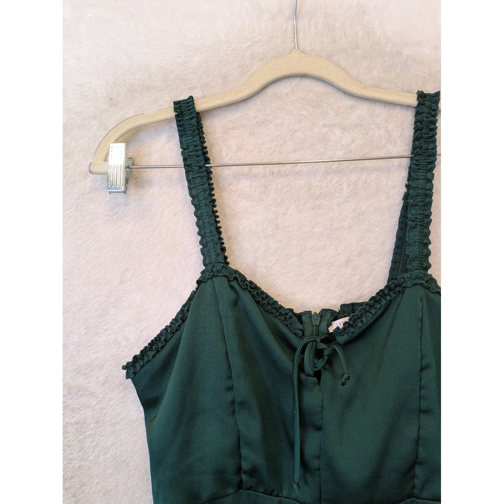 Lottie Moss‎ Mini Dress Women's Medium Green Ruffle Hem Smocked Back Tie Front - Picture 4 of 10